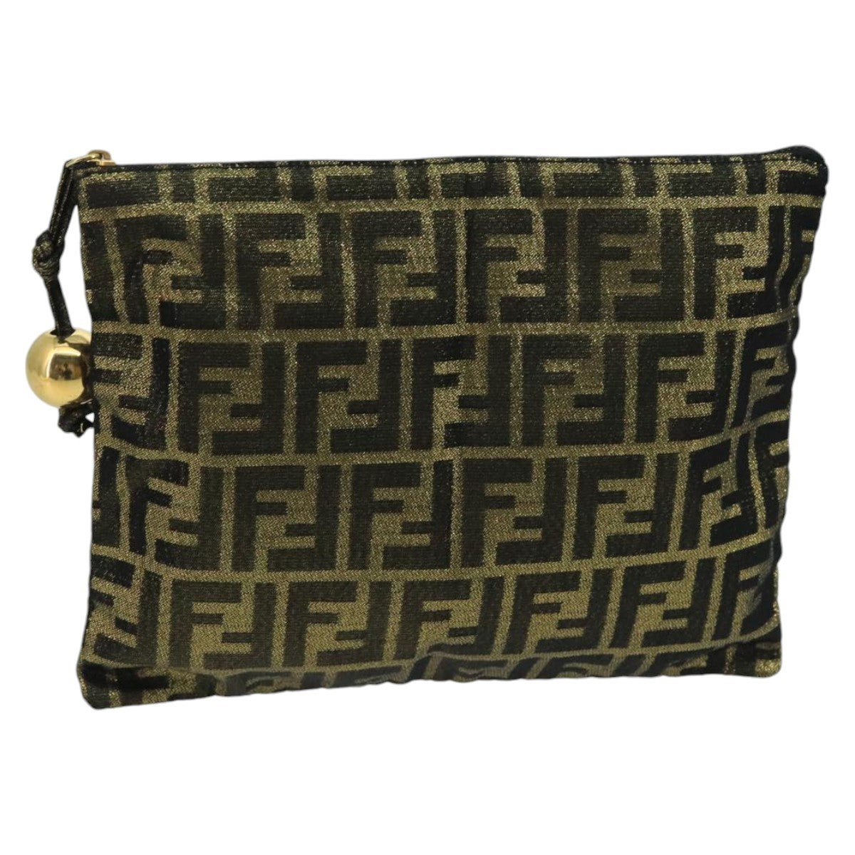 Fendi Vintage Zip Pouch Zucca Canvas, KHAKI, CANVAS, Clutche & pouche
