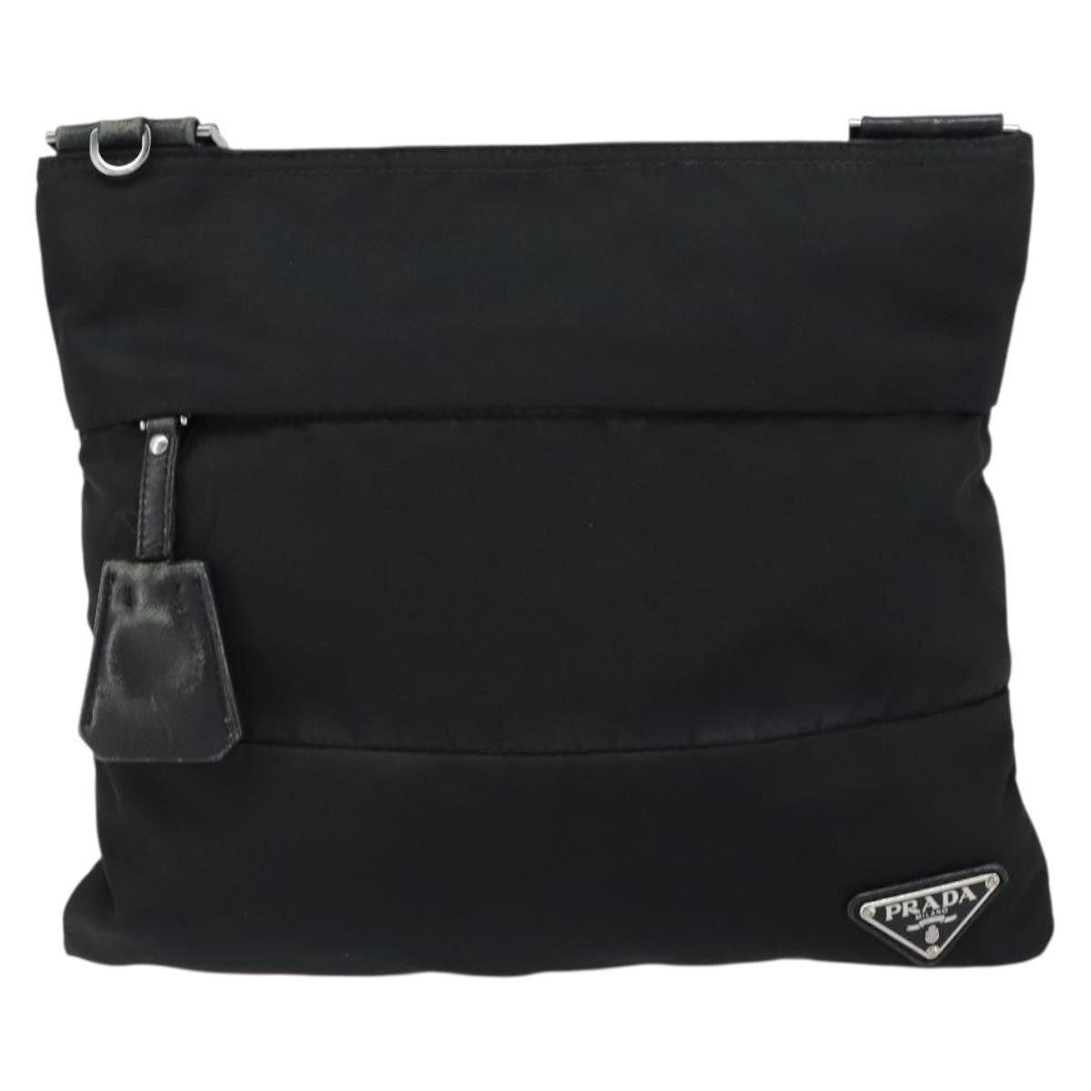 Prada Zip Messenger Bag Horizontal Quilt Tessuto, BLACK, NYLON, Shoulder bag