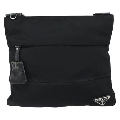 Prada Zip Messenger Bag Horizontal Quilt Tessuto, BLACK, NYLON, Shoulder bag