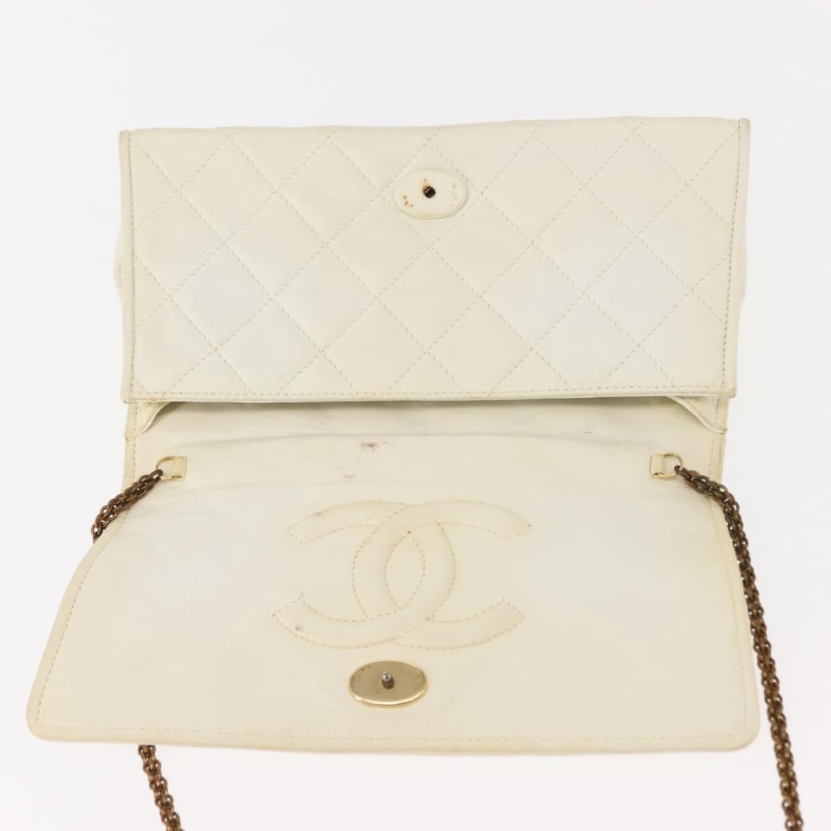 Chanel Full Flap Wallet on Chain Quilted Lambskin, WHITE, LEATHER, Clutche & pouche