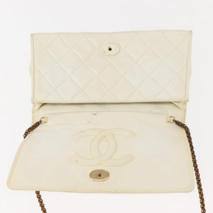 Chanel Full Flap Wallet on Chain Quilted Lambskin, WHITE, LEATHER, Clutche & pouche