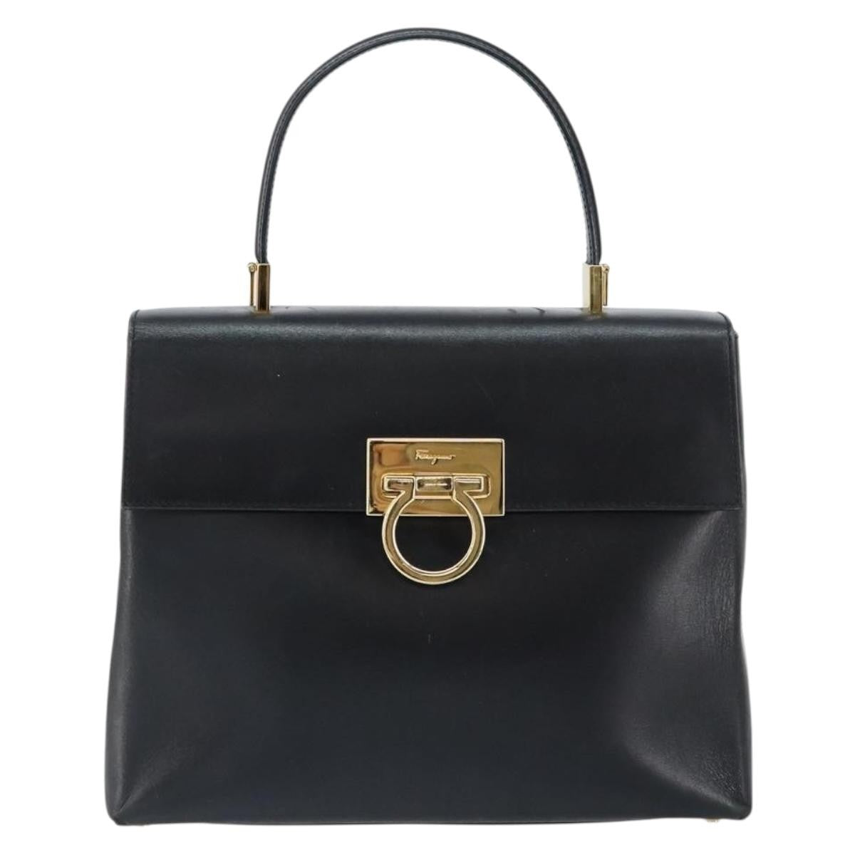 Salvatore Ferragamo Convertible Top Handle Bag Leather, BLACK, LEATHER, Handbag