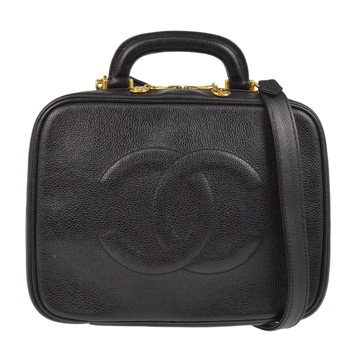 Chanel Vintage Timeless Zip Around Vanity Case Caviar, BLACK, LEATHER, Handbag