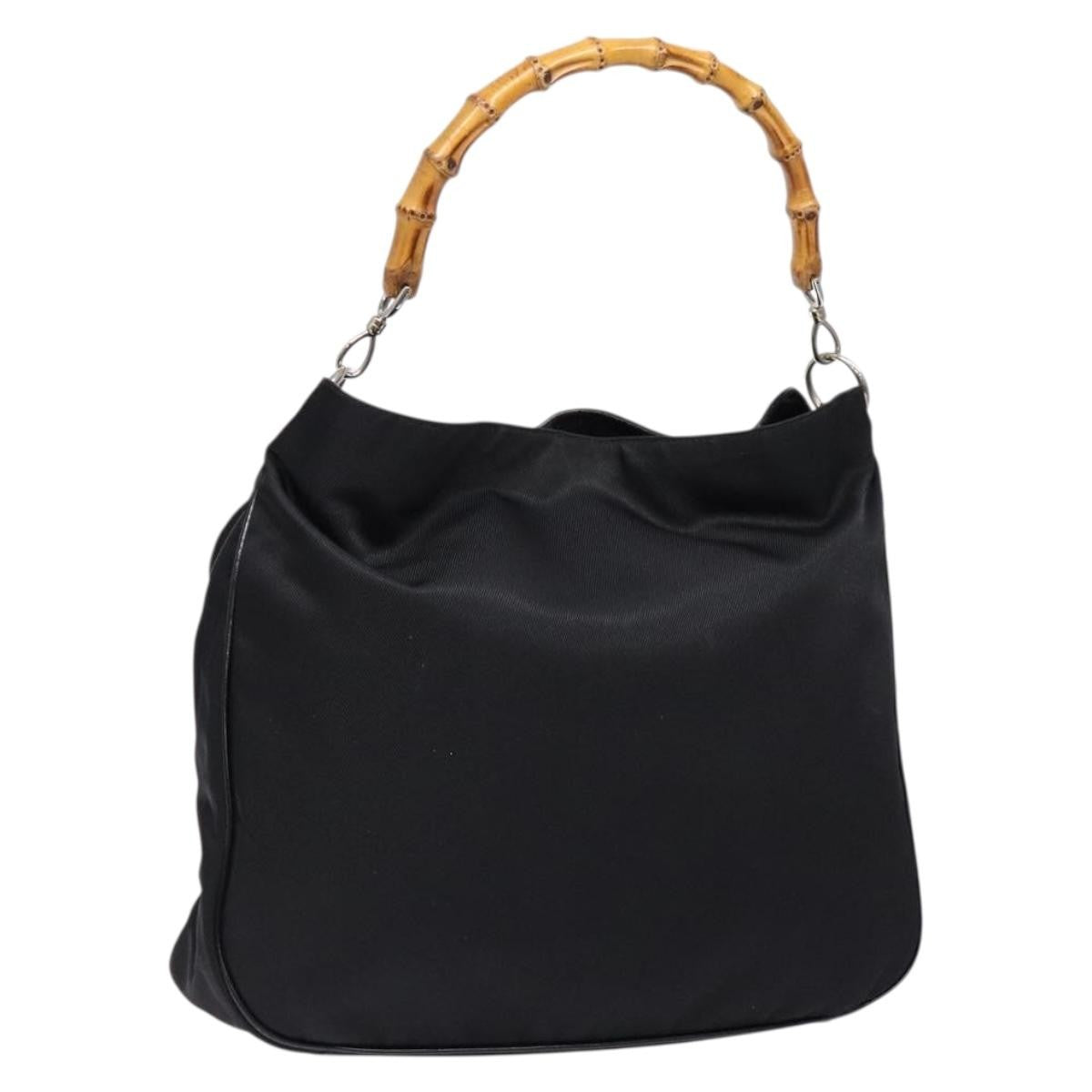 Gucci Vintage Bamboo Handle Tote Nylon, Black, Nylon, Tote Bag