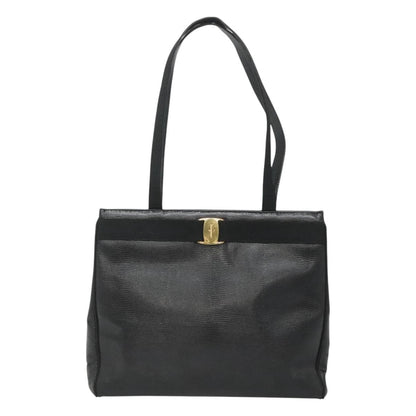 Salvatore Ferragamo Vintage Vara Bow Tote Lizard Embossed Leather, BLACK, LEATHER, Tote bag