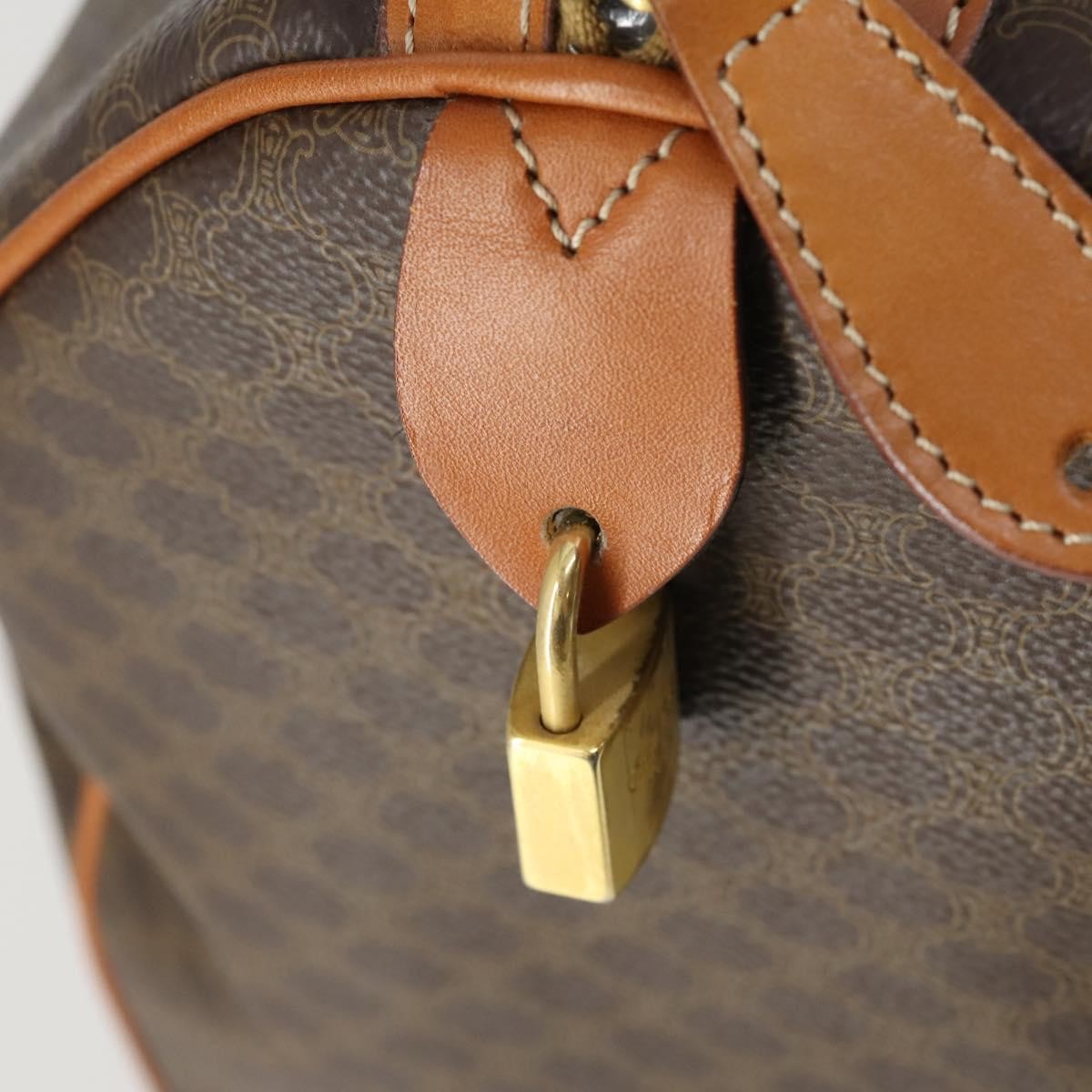 Celine Vintage Duffle Bag Macadam Coated Canvas, BROWN, PVC, Travel bag