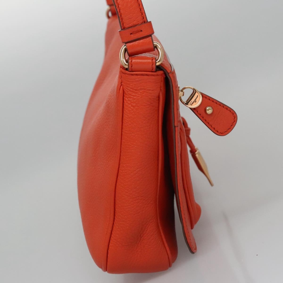 Salvatore Ferragamo Gancini Shoulder Bag Leather, ORANGE, LEATHER, Shoulder bag
