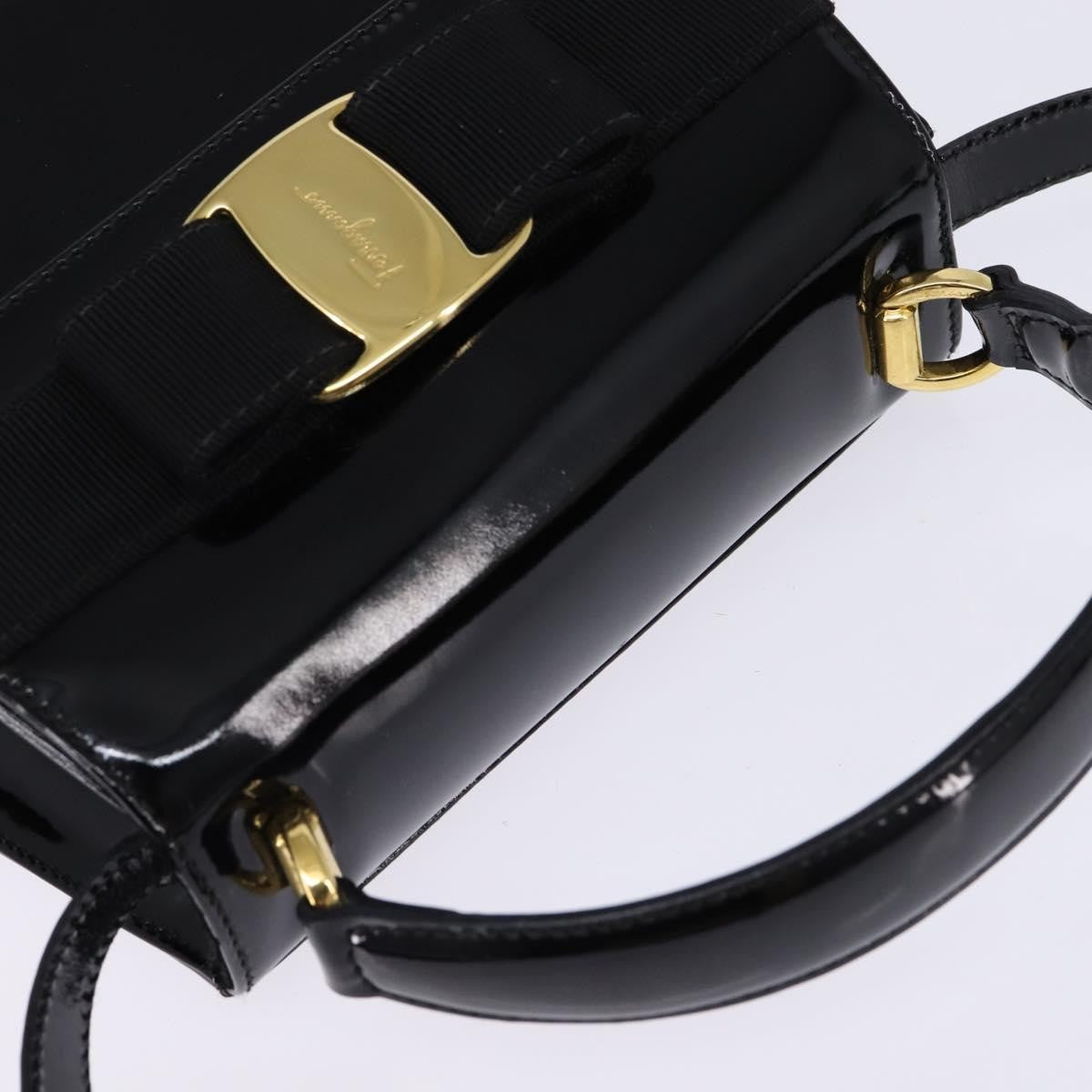 Salvatore Ferragamo Vintage Vara Bow Top Handle Bag Patent Leather, BLACK, PATENT_LEATHER, Handbag