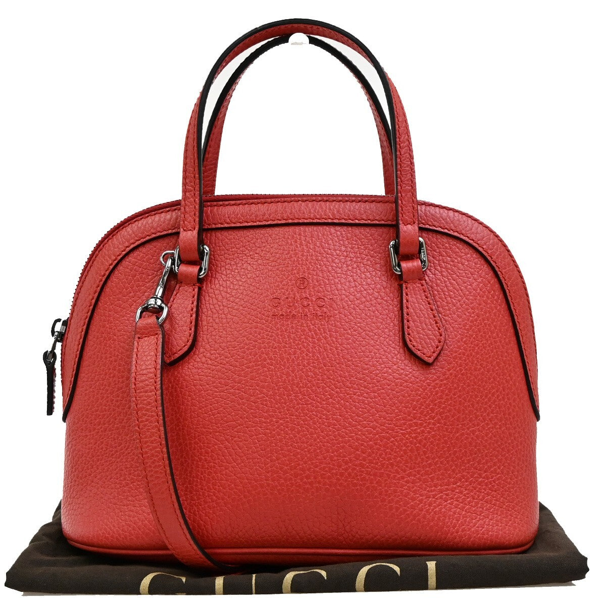 Gucci Web Convertible Dome Satchel Leather, RED, LEATHER, Handbag