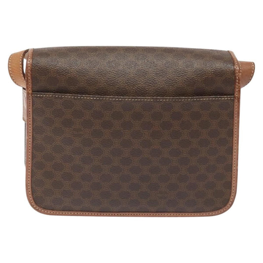 Celine Vintage Macadam Circle Logo Shoulder Bag Canvas and Leather, Brown, Canvas, Shoulder Bag