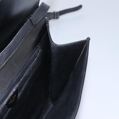 Celine Vintage Circle Logo Crossbody Bag Leather, BLACK, LEATHER, Crossbody bag