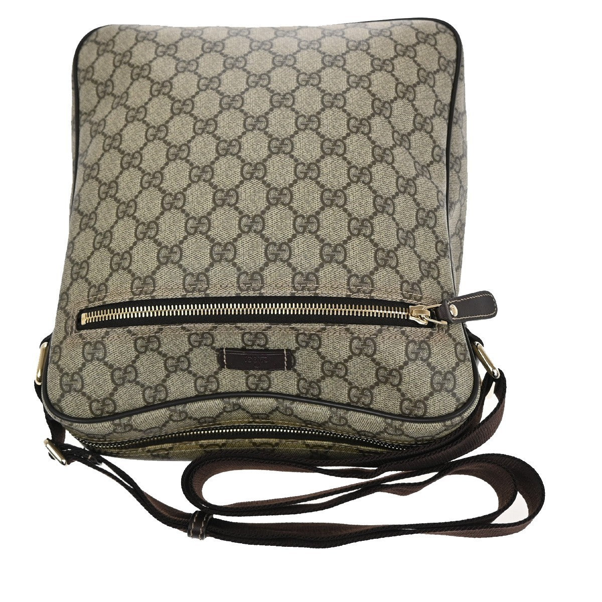 Gucci Front Zip Messenger GG Coated Canvas, BROWN, CANVAS, Shoulder bag