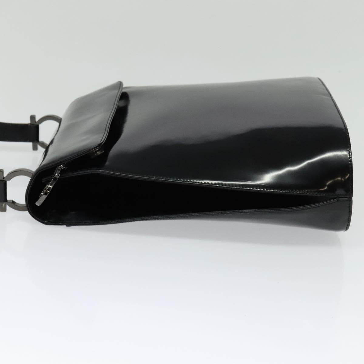 Salvatore Ferragamo Gancini Shoulder Bag Patent Leather, BLACK, PATENT_LEATHER, Shoulder bag