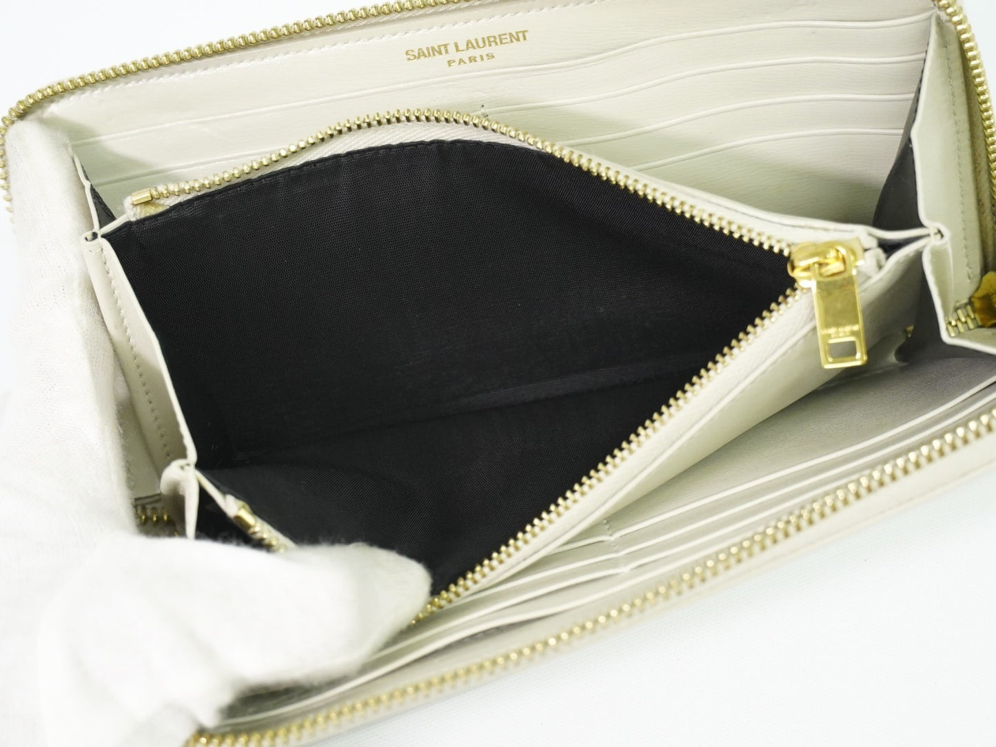 Saint Laurent Tiny Monogram Zip Around Wallet Leather, ECRU, LEATHER, Wallets