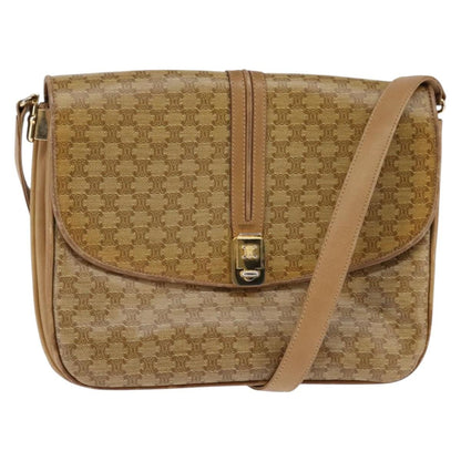 Celine Vintage Macadam Shoulder Bag Canvas and Leather, BEIGE, CANVAS, Shoulder bag