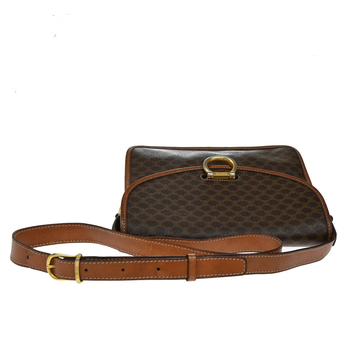 Celine Macadam Shoulder Bag Leather, BROWN, LEATHER, Shoulder bag