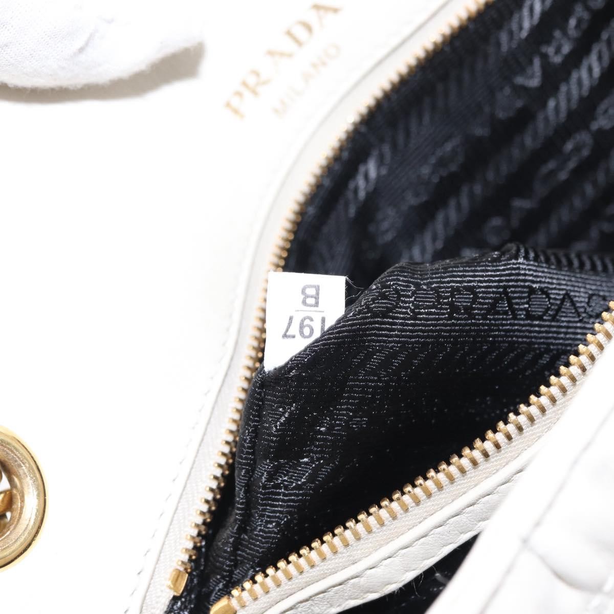 Prada Chain Flap Shoulder Bag Nappa Gaufre, WHITE, LEATHER, Shoulder bag