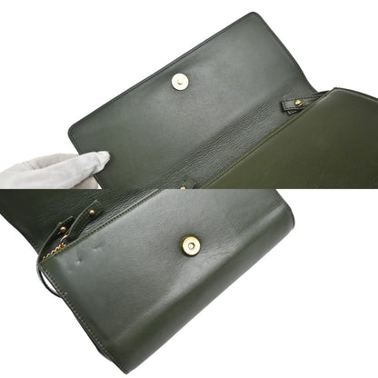 Celine Vintage Shoulder Bag Leather, GREEN, LEATHER, Shoulder bag