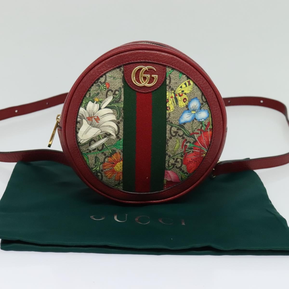 Gucci Ophidia Round Backpack Flora GG Coated Canvas, BEIGE, CANVAS, Backpack