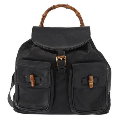 Gucci Vintage Bamboo Backpack Leather, BLACK, LEATHER, Backpack