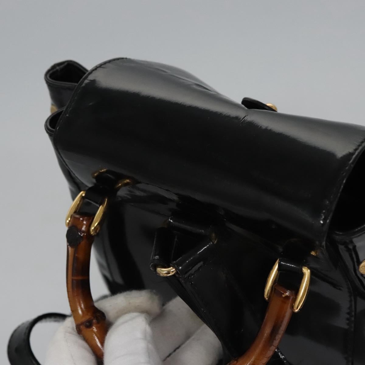 Gucci Vintage Bamboo Backpack Patent, BLACK, PATENT_LEATHER, Backpack