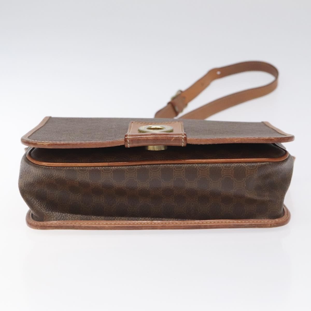 Celine Vintage Macadam Circle Logo Shoulder Bag Canvas and Leather, Brown, Canvas, Shoulder Bag