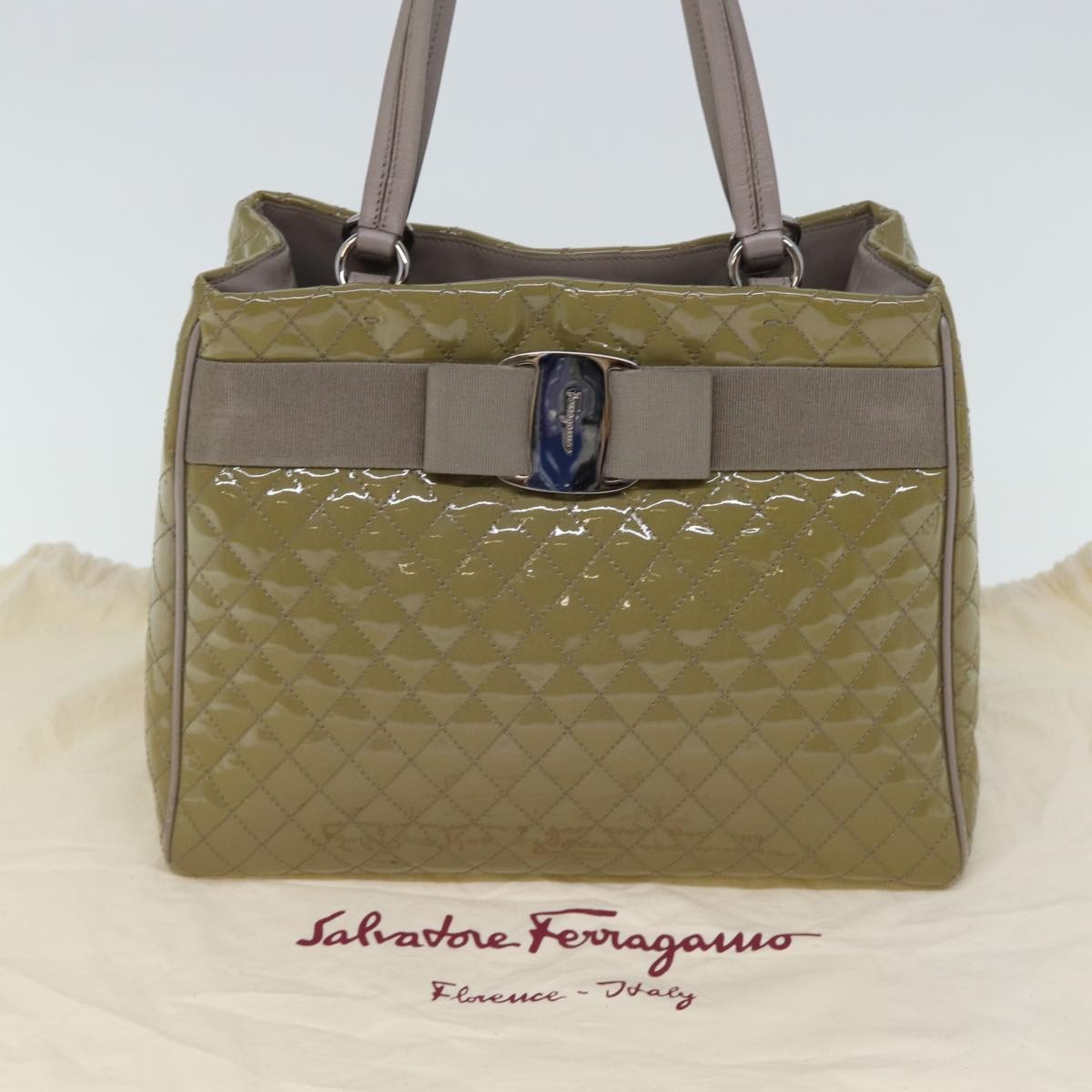 Salvatore Ferragamo Vala Handbag Patent leather, BEIGE, PATENT_LEATHER, Handbag
