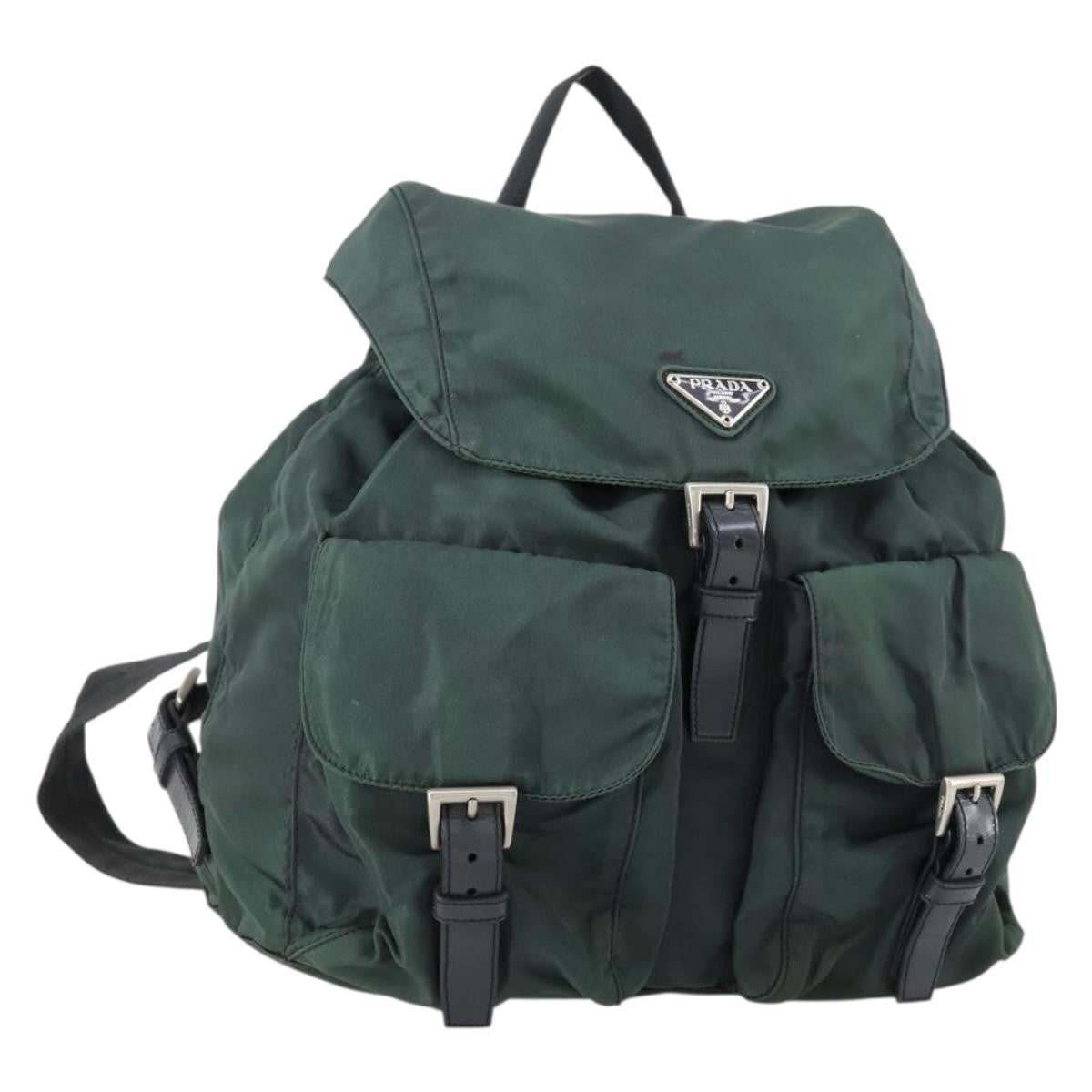 Prada Vela Double Front Pocket Backpack Tessuto with Saffiano Leather, GREEN, NYLON, Backpack