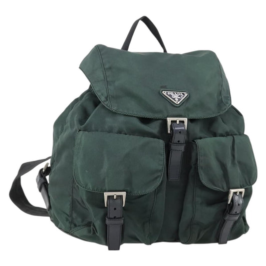 Prada Vela Double Front Pocket Backpack Tessuto with Saffiano Leather, GREEN, NYLON, Backpack