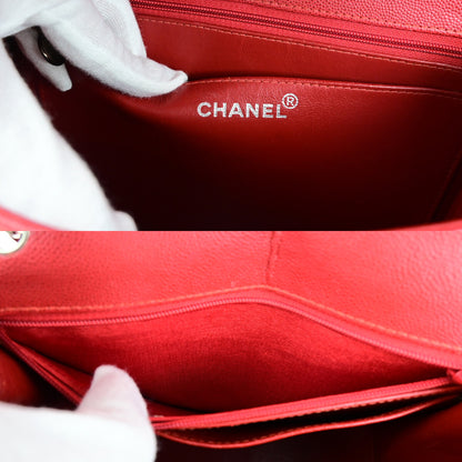 Chanel Vintage CC Flap Top Handle Calfskin Leather, RED, CALFSKIN, Handbag