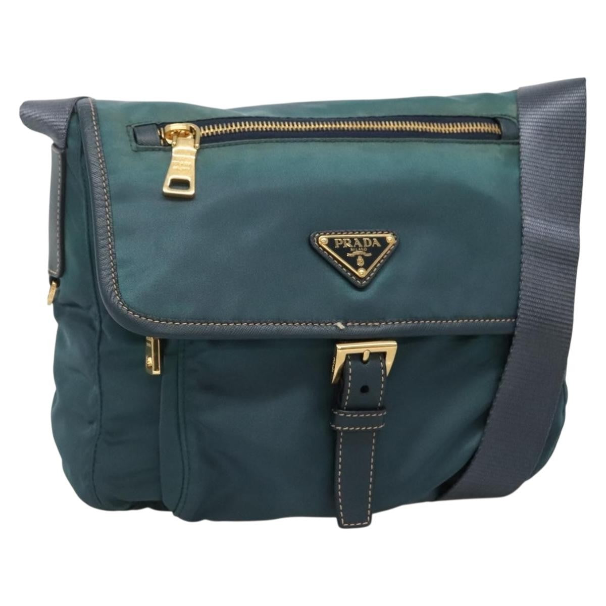 Prada Buckle Messenger Bag Tessuto, GREEN, NYLON, Shoulder bag