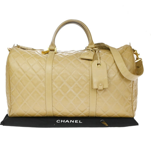 Chanel Vintage Bowler Bag Lambskin, Beige, Patent Leather, Handbag