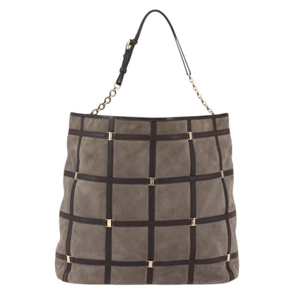 Salvatore Ferragamo Vala Shoulder Bag Suede, BROWN, SUEDE, Shoulder bag