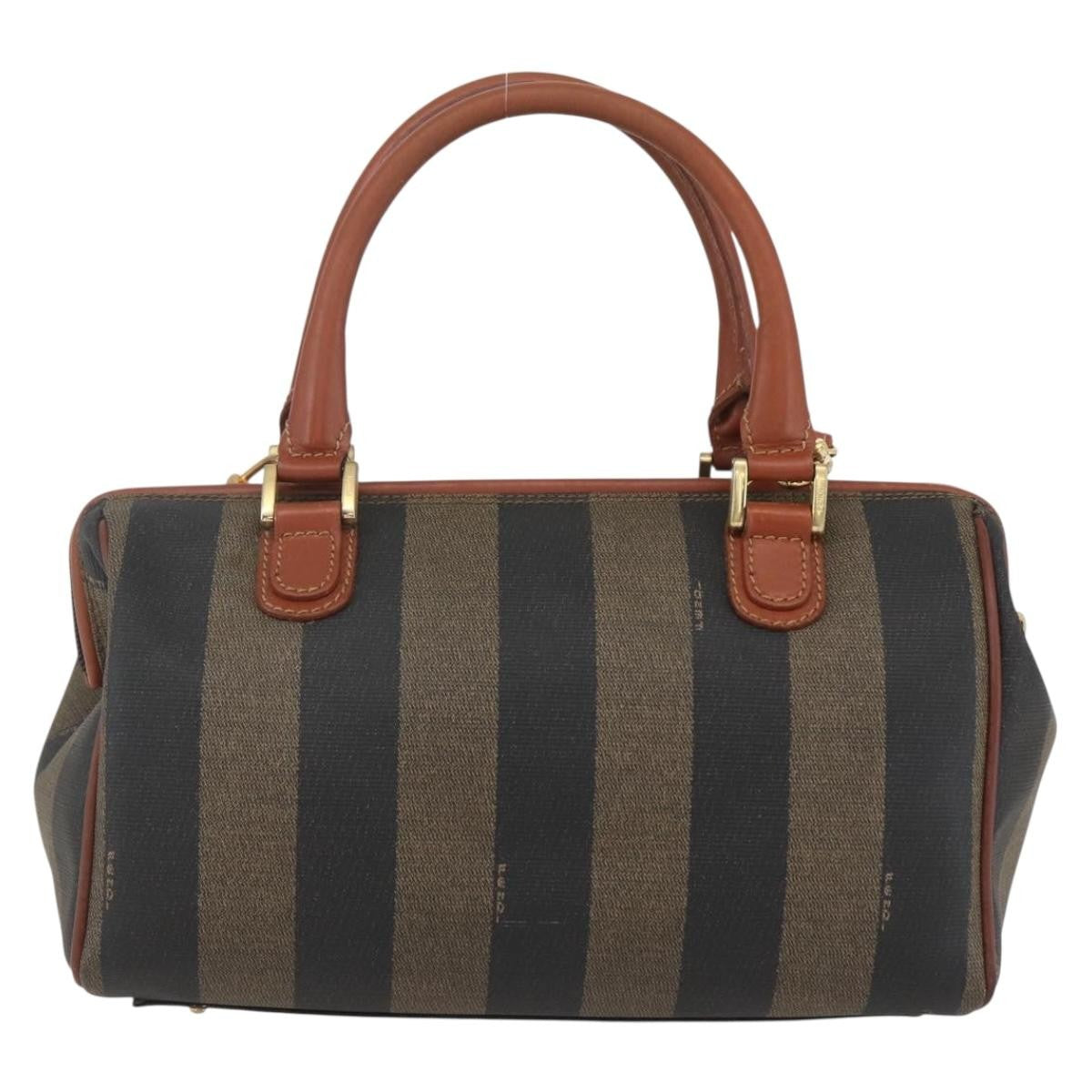 Fendi Vintage Pequin Convertible Boston Bag Coated Canvas, BLACK, PVC, Handbag