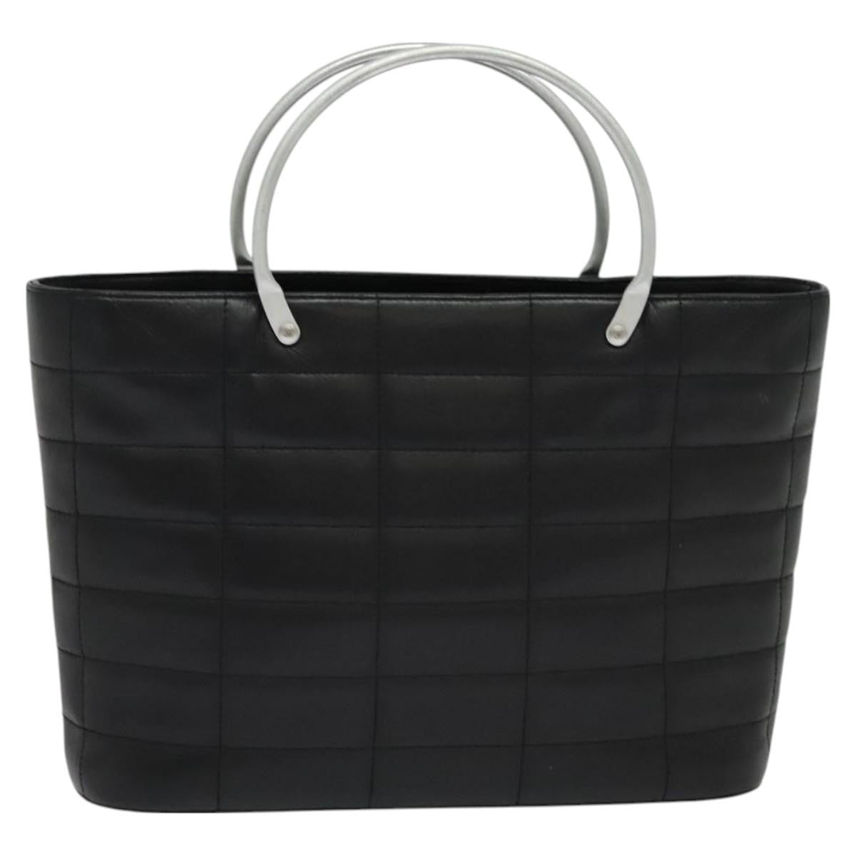 Chanel Vintage Chocolate Bar Metal Ring Tote Quilted Lambskin, BLACK, LEATHER, Tote bag