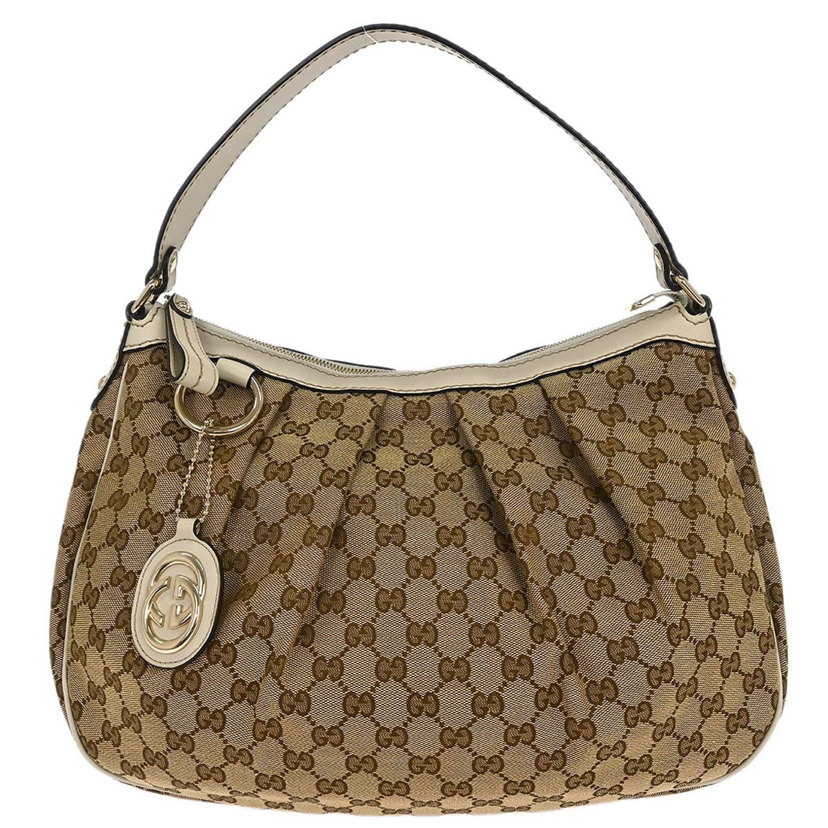 Gucci Sukey Hobo GG Canvas with Leather, BEIGE, CANVAS, Handbag