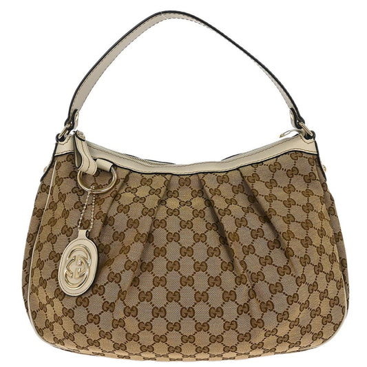 Gucci Sukey Hobo GG Canvas with Leather, BEIGE, CANVAS, Handbag