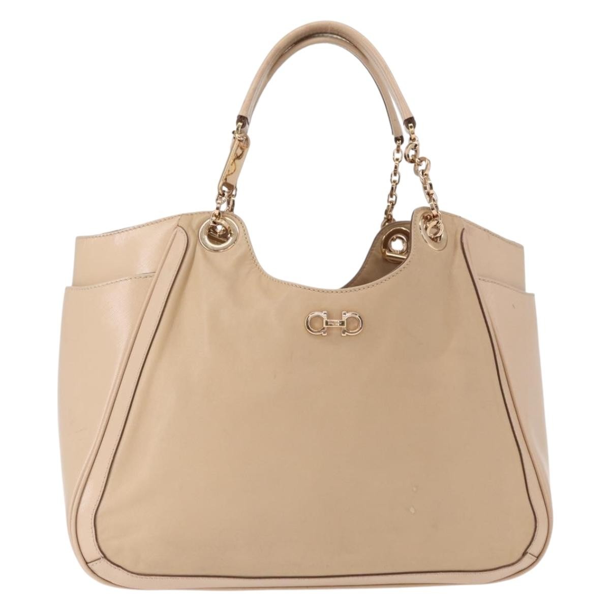 Salvatore Ferragamo Betulla Chain Tote Leather, BEIGE, LEATHER, Tote bag