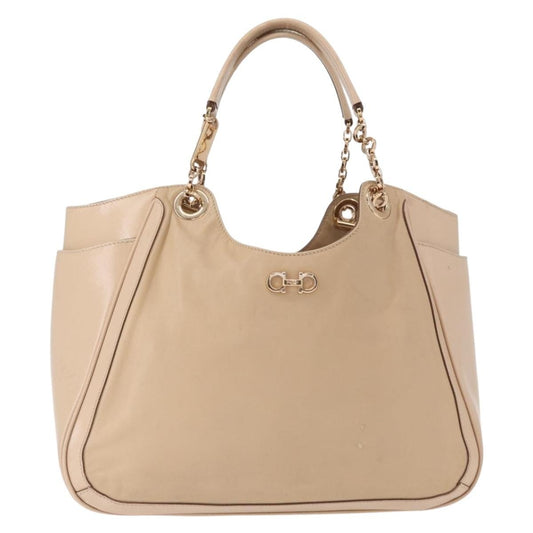 Salvatore Ferragamo Betulla Chain Tote Leather, BEIGE, LEATHER, Tote bag