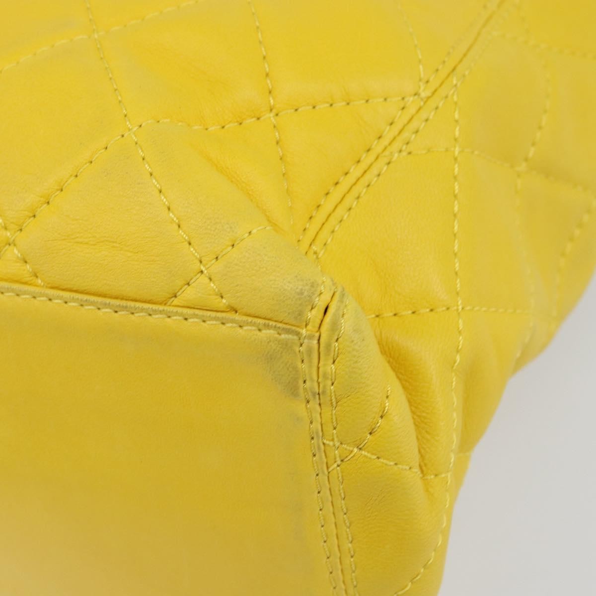 Chanel Vintage CC Resin Pocket Tote Quilted Leather, YELLOW, LEATHER, Tote bag