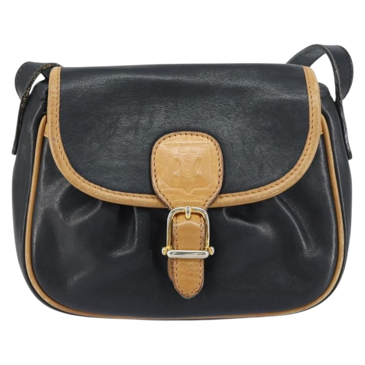 Celine Vintage Shoulder Bag Leather, BLACK, LEATHER, Shoulder bag