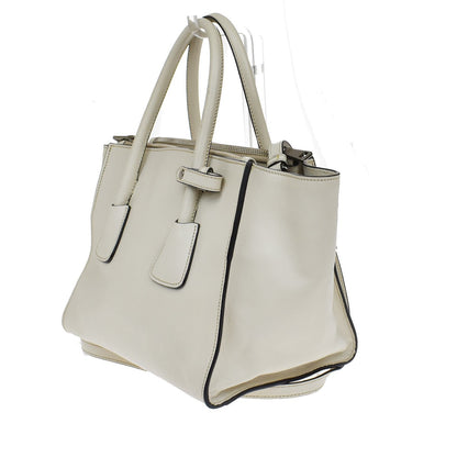 Prada Twin Pocket Shopping Tote City Calfskin, WHITE, LEATHER, Handbag