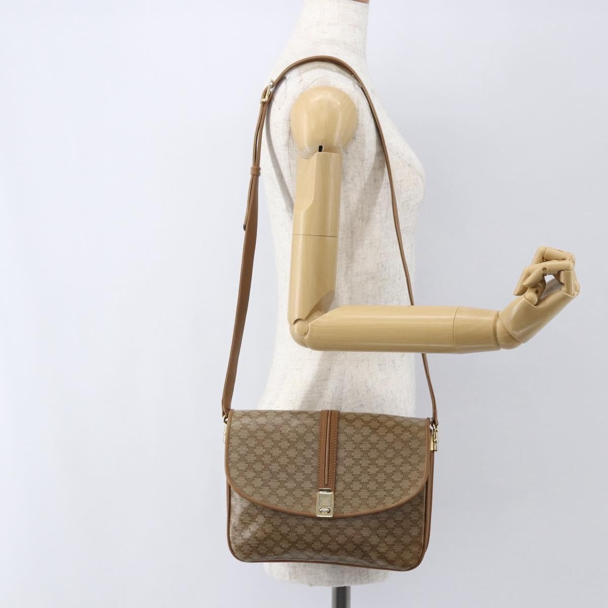 Celine Vintage Macadam Shoulder Bag Canvas and Leather, BEIGE, CANVAS, Shoulder bag