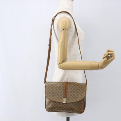 Celine Vintage Macadam Shoulder Bag Canvas and Leather, BEIGE, CANVAS, Shoulder bag