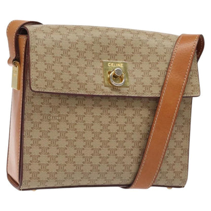 Celine Vintage Macadam Shoulder Bag Canvas and Leather, Beige, Canvas, Shoulder Bag