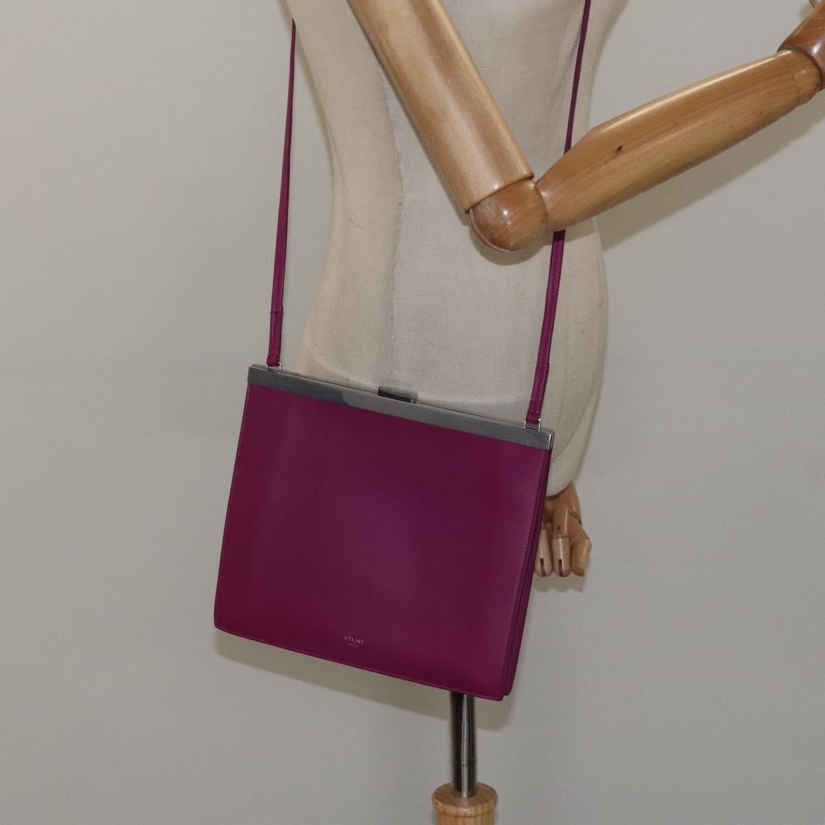 Celine Clasp Crossbody Bag Leather, PURPLE, LEATHER, Crossbody bag