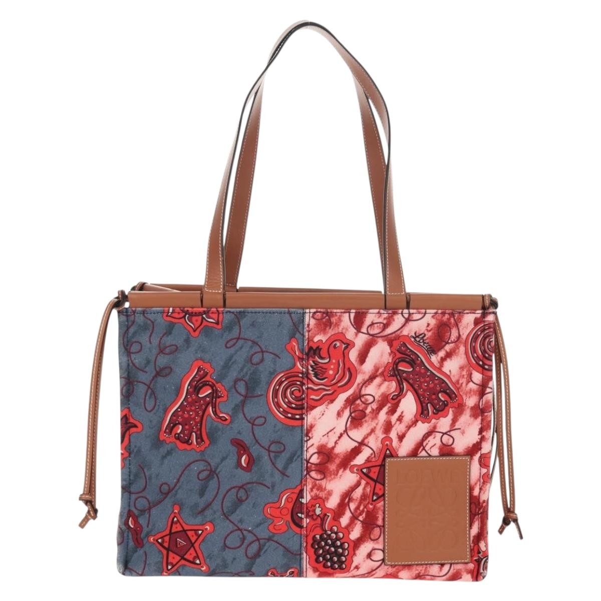 Loewe Paula's Ibiza Cushion Tote Printed Canvas, RED, CANVAS, Tote bag