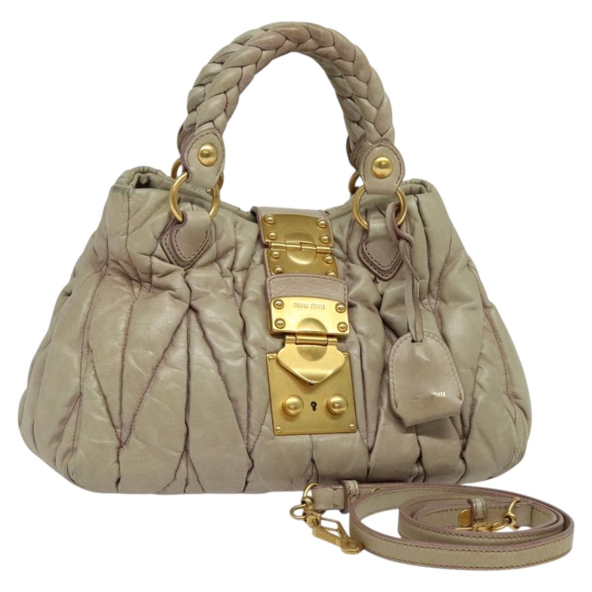 Miu Miu Coffer Convertible Satchel Matelasse Leather, BEIGE, LEATHER, Handbag