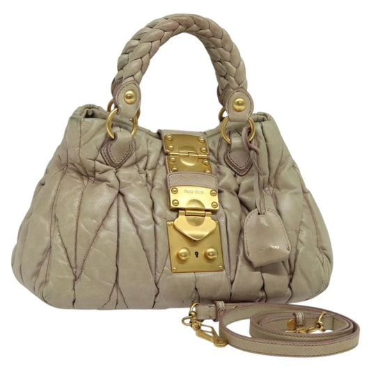 Miu Miu Coffer Convertible Satchel Matelasse Leather, BEIGE, LEATHER, Handbag