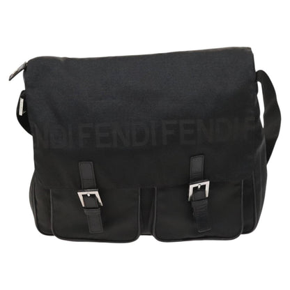 Fendi Vintage Double Buckle Flap Shoulder Bag Nylon, BLACK, NYLON, Shoulder bag